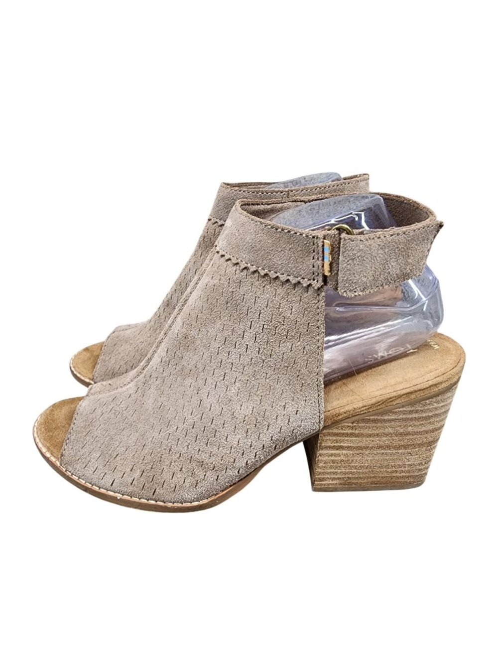 Toms Shoes Womens Size 9.5 Taupe Brown Suede Grenada Peep Toe Sandals *Read*